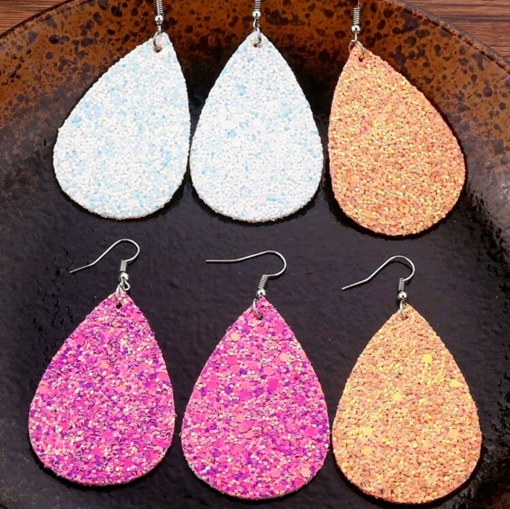 3 pair Glitter Teardrop Earrings